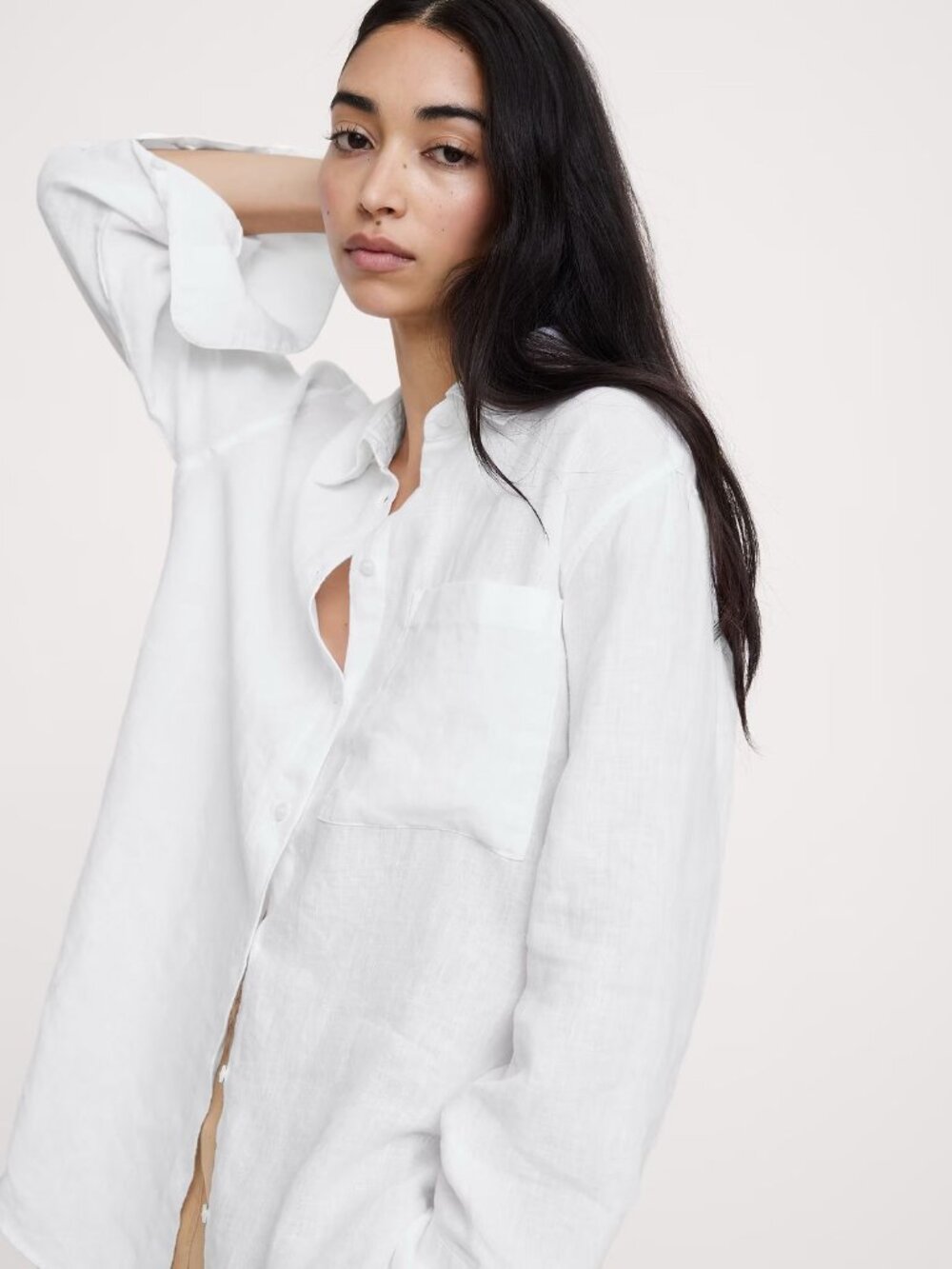 NWT Banana Republic Button Down Shirt Women Medium White Linen Blend Relaxed